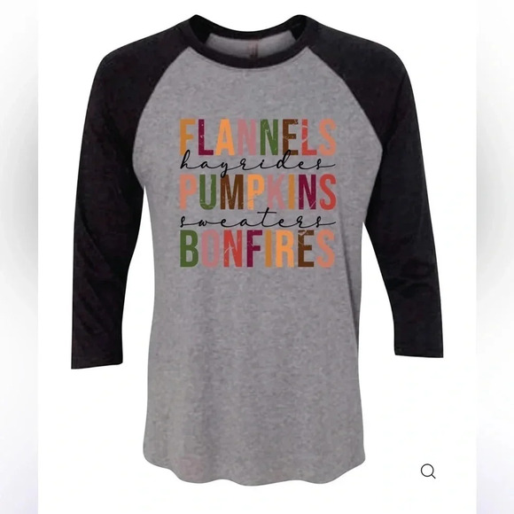 Flannels Pumpkins Bonfires Raglan Tee Shirt - Picture 1 of 4